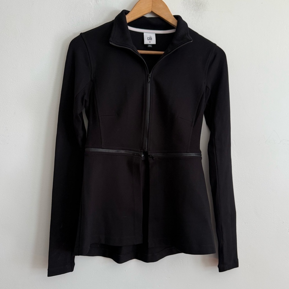 Cabi Relax Convertible Stretch Ponte Knit Long Black Zip Jacket 5655